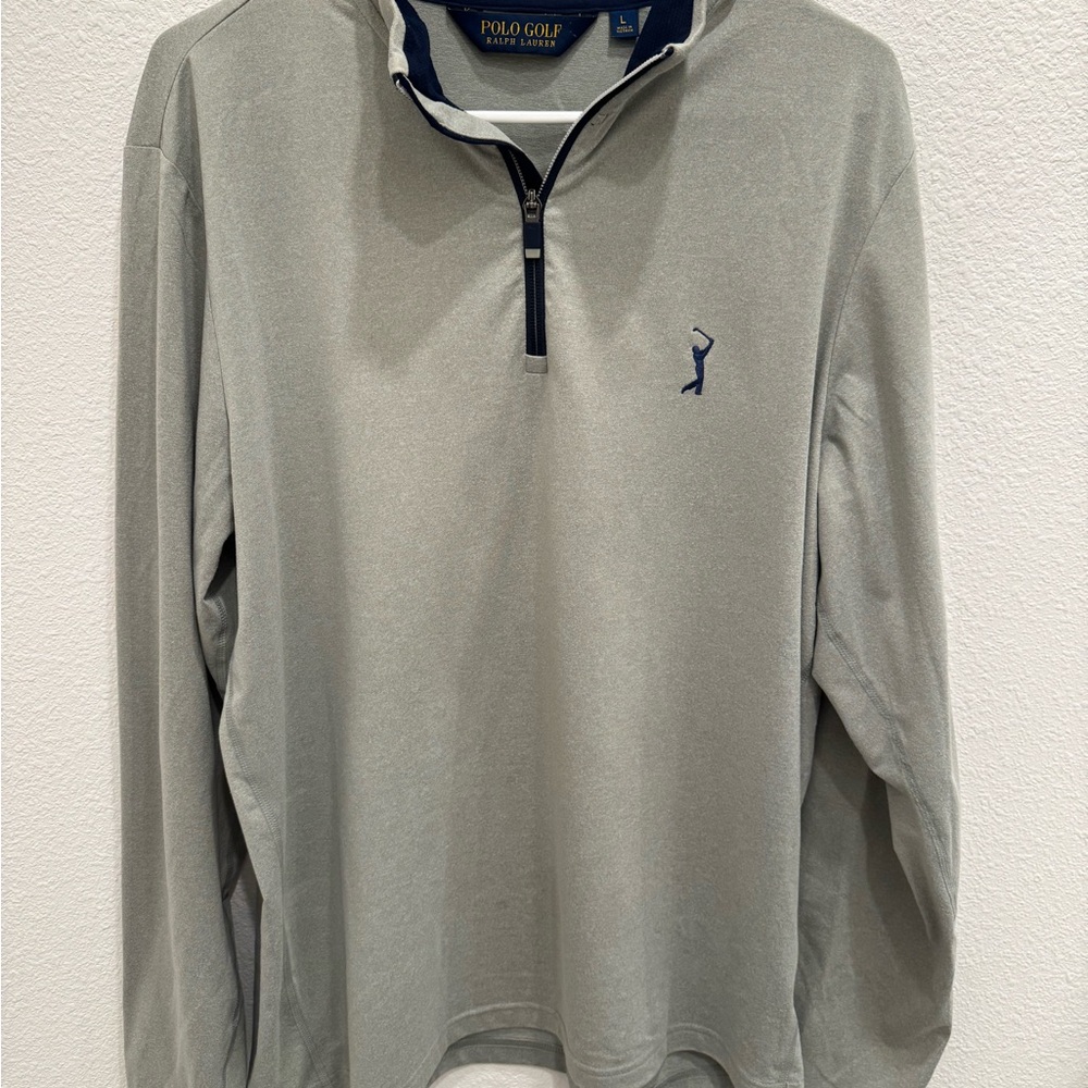 Polo by Ralph Lauren Men's Light Gray Quarter-Zip Crewneck with Navy Logo